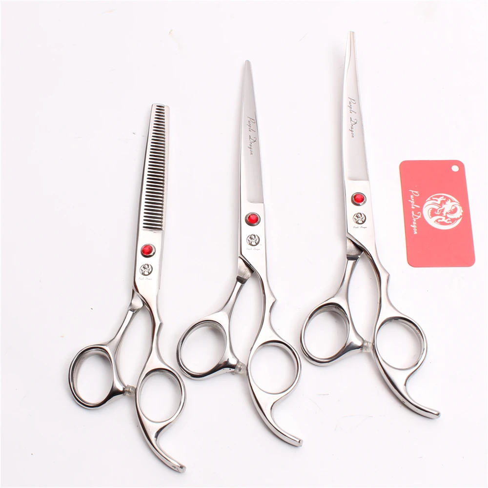 

Z3003 3Pcs 7.0'' Silvery Japan Steel Cutting Shears + Thinning Scissors + UP Curving Shears Professional Pets Hair Scissors Suit