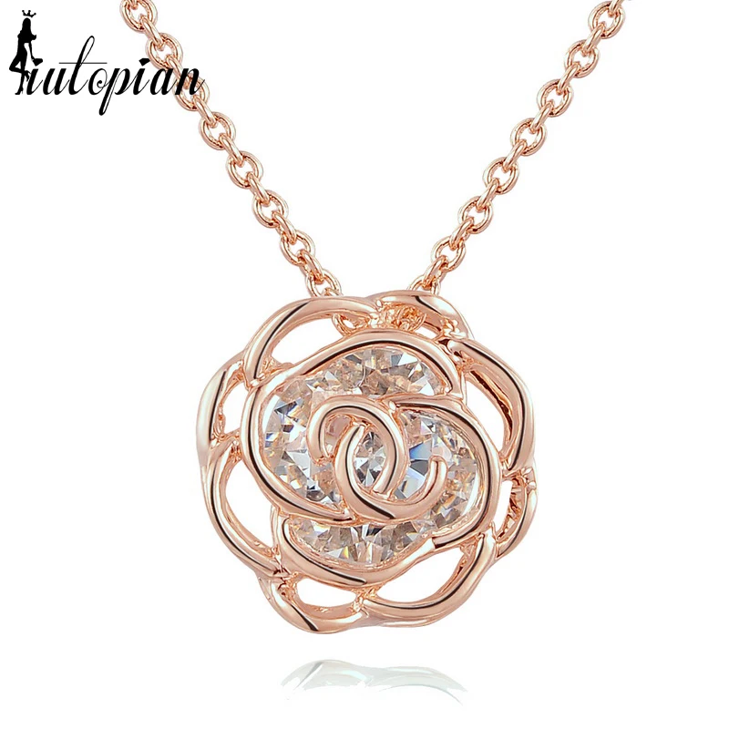 

Iutopian Christmas Gift Elegant Ferris Rose Flower Pendant Necklace With Top Quality Austrian Stellux Zirconia #RG76699