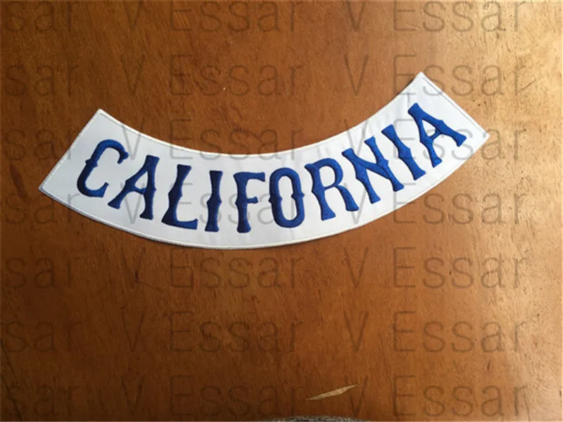 

Cloth Patches BLUE BALIFORNIA Custom Bottom Rocker Embroidery Patches for Jacket 30X7CM