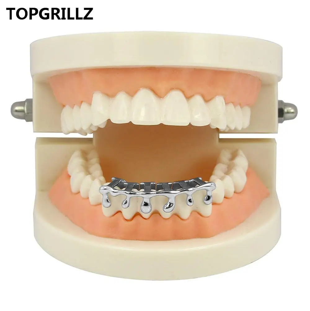 TOPGRILLZ пользовательские подходят позолоченные хип-хоп ЗУБЫ грили капельного гриля шапки Нижняя зуб гриль - Окраска металла: Silver