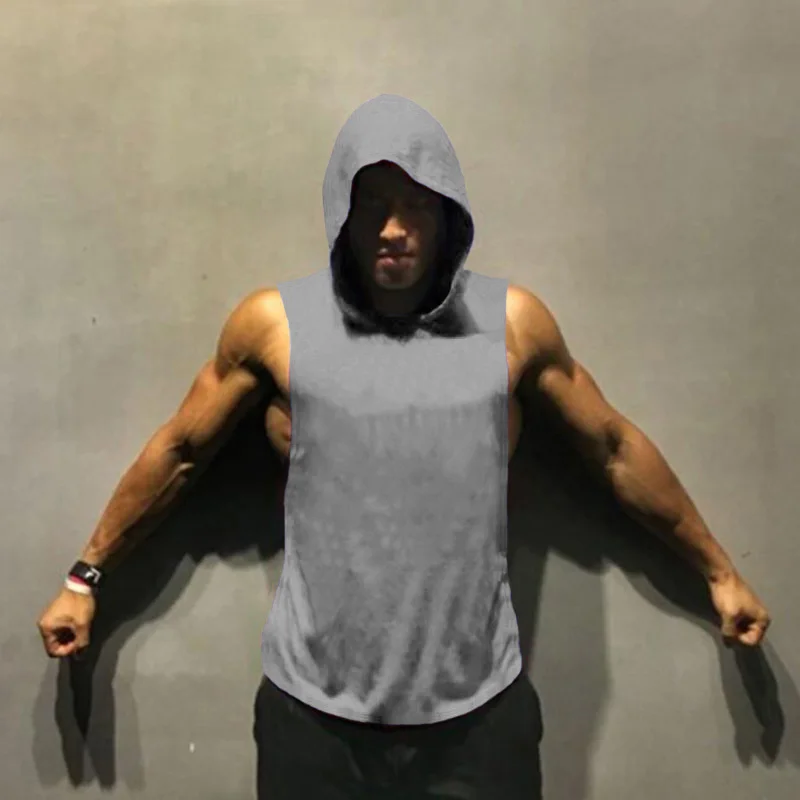 Мужская спортивная майка без рукавов с капюшоном|hooded tank top|hooded tankbrand tops |