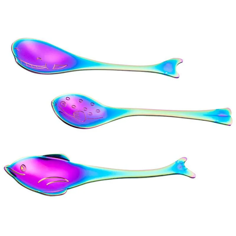 

3pcs Stainless Steel Spoon Coffee Fish Shape Cute Spoon Set Tea Stirring Spoon Small Ice Cream Dessert Scoop Creative Flatware