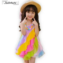 Радужное кружевное пляжное платье для девочек, платья, новинка года, летнее платье принцессы без рукавов, Vestidos, детская одежда для подростков