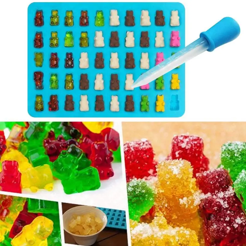 

50 Grids Bear Silicone Mold Cartoon Chocolate Candy Jelly Dessert Mold Ice Tray Fondant Cake Decorating Tools Baking Mould
