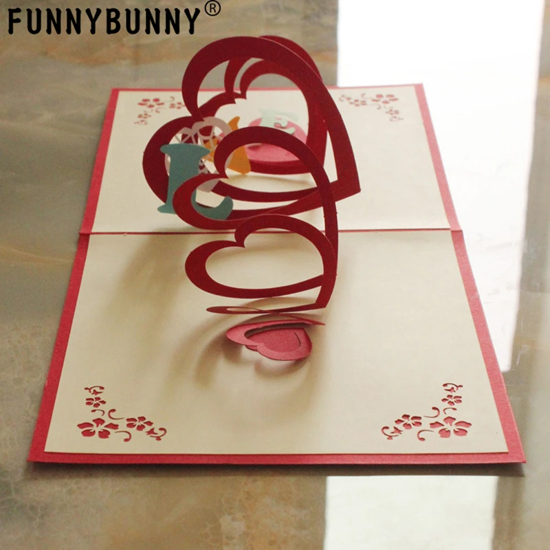 Funnybunny 手作り 3d ポップアップ愛ハート誕生日カードクリエイティブグリーティングカードペーパークラフト 愛のハート Heart Birthday Card Greeting Cardscreative Greeting Card Aliexpress