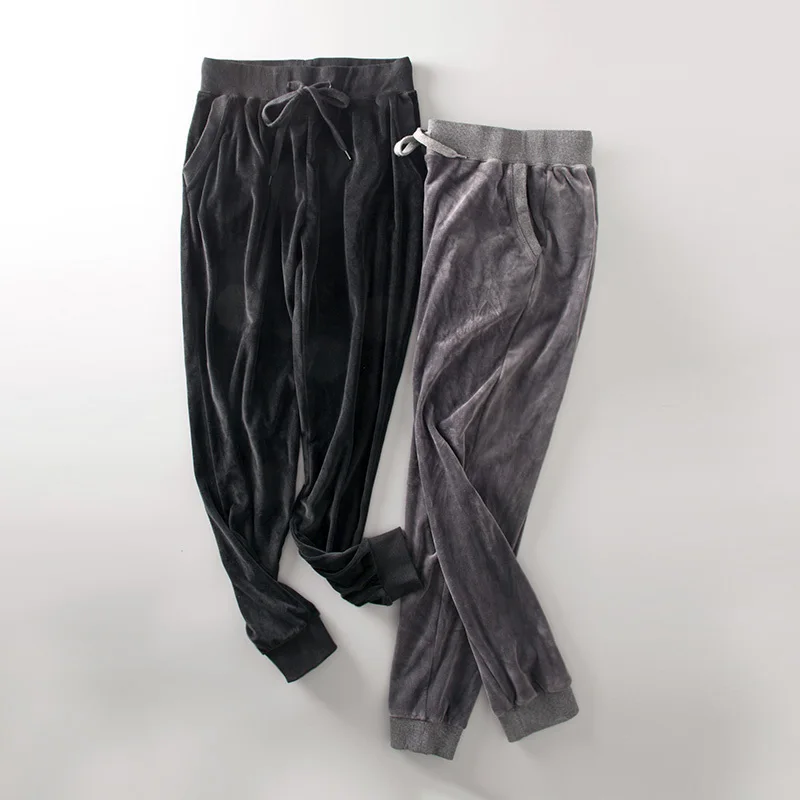 

Women Solid Color Velvet Harem Pants High Waist Loose Fleece trousers Autumn Drawstring Velour Joggers A72604