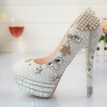font b Custom b font Tassel White Pealrs Women Wedding font b Shoes b font