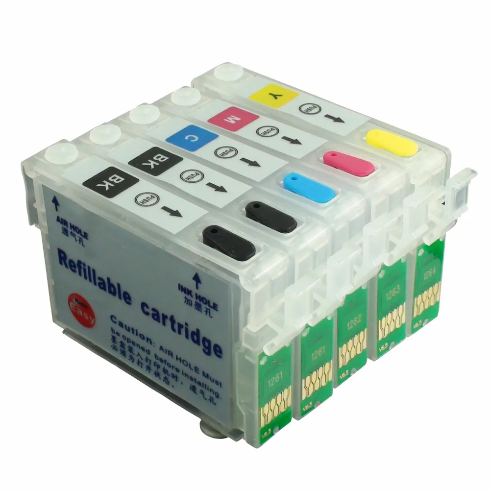 CEYE Refillable Ink Cartridges Kit For EPSON Workforce 520 T1261*2 T1262 T1264in Ink Cartridges
