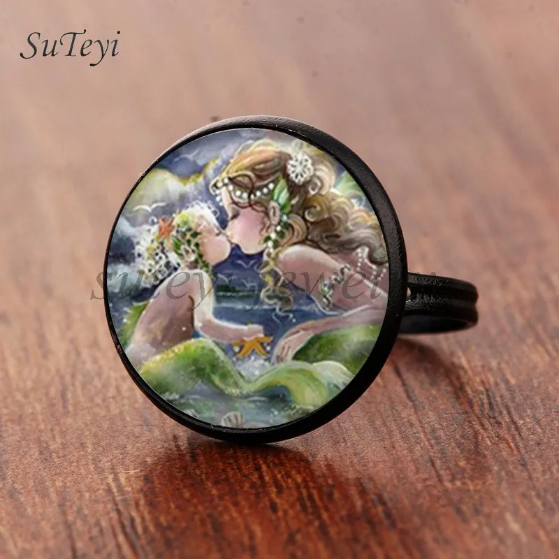 Suteyi, модные Камея Kiss Klimt из стекла, художественное кольцо для фото, ювелирные изделия ручной работы, регулируемый размер, кольца, подарки для девочек