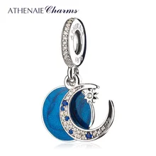 ATHENAIE, Plata de Ley 925 brillante, esmalte azul de medianoche y circonita, colgante de cielo nocturno Vintage, cuentas de encanto, pulsera de ajuste de Navidad