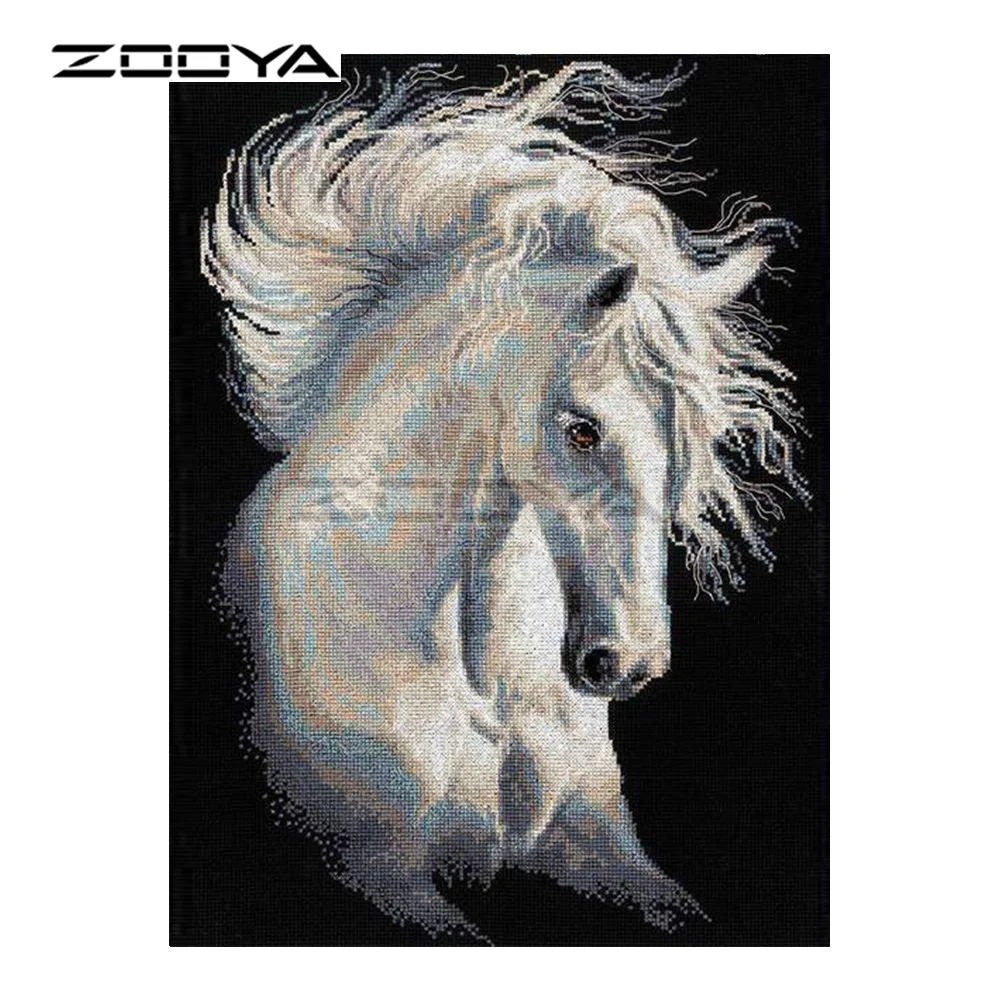 

ZOOYA 5D DIY Diamond Embroidery Animal White Running Horse Diamond Painting Cross Stitch Square Drill Mosaic Decoration BK667