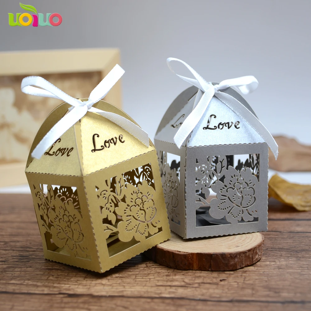 Кремовая цветная коробка для свадебного подарка с лентой и цветочным дизайном коробка для свадебных сувениров