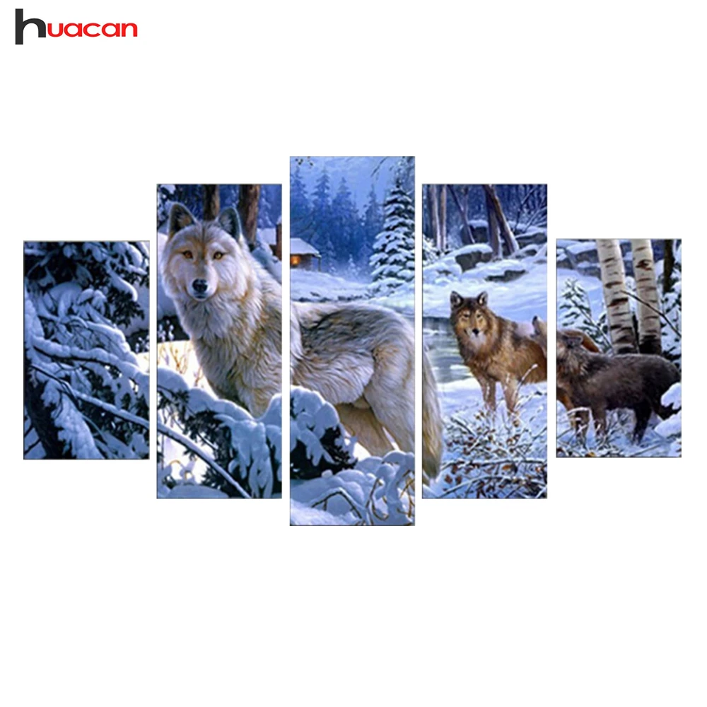 

HUACAN 5D Diamond Embroidery Wolf Multigang Full Diamond Painting Cross Stitch Crystal Wall Decor Unfinished diy Gifts