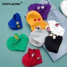 COSPLACOOL новых продуктов с вышивкой Женские носки из мультфильма «Город героев»; модные любовь улыбающееся лицо Женская хлопковая безбортные носки Harajuku Sokken
