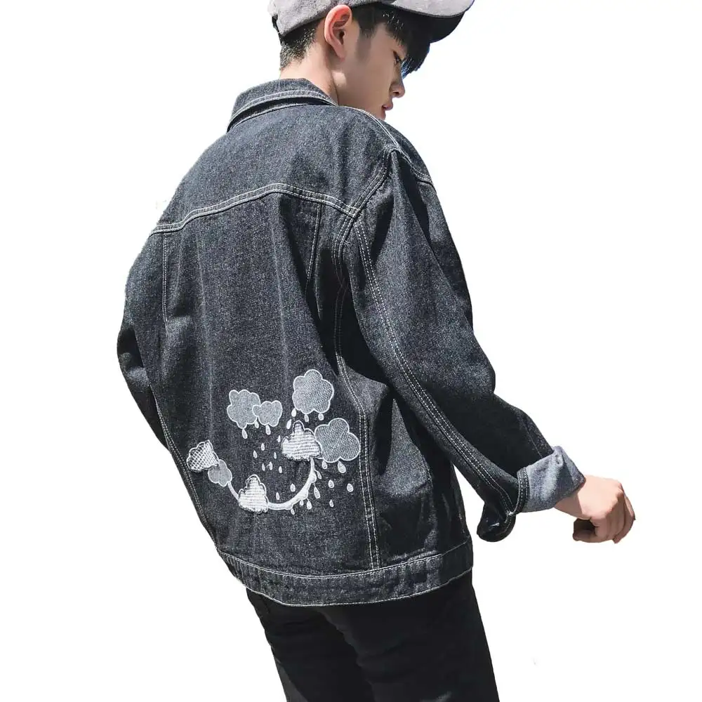 printed black denim jacket
