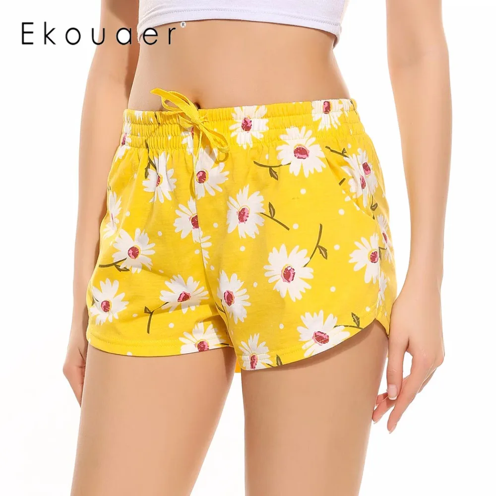 Ekouaer Women Sleep Pants Casual Short Bottoms Print Floral Elastic