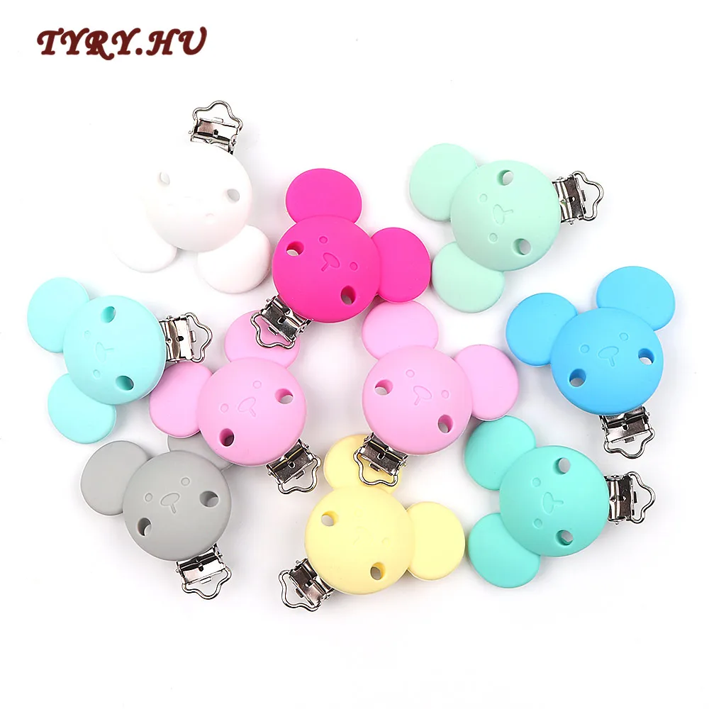

TYRY.HU Mickey Minnie Mouse Clips No-Rusty Silicone Beads Pacifier Clip Baby Chew Dummy Chain Adapter 1PC Easy to Attach Clothes