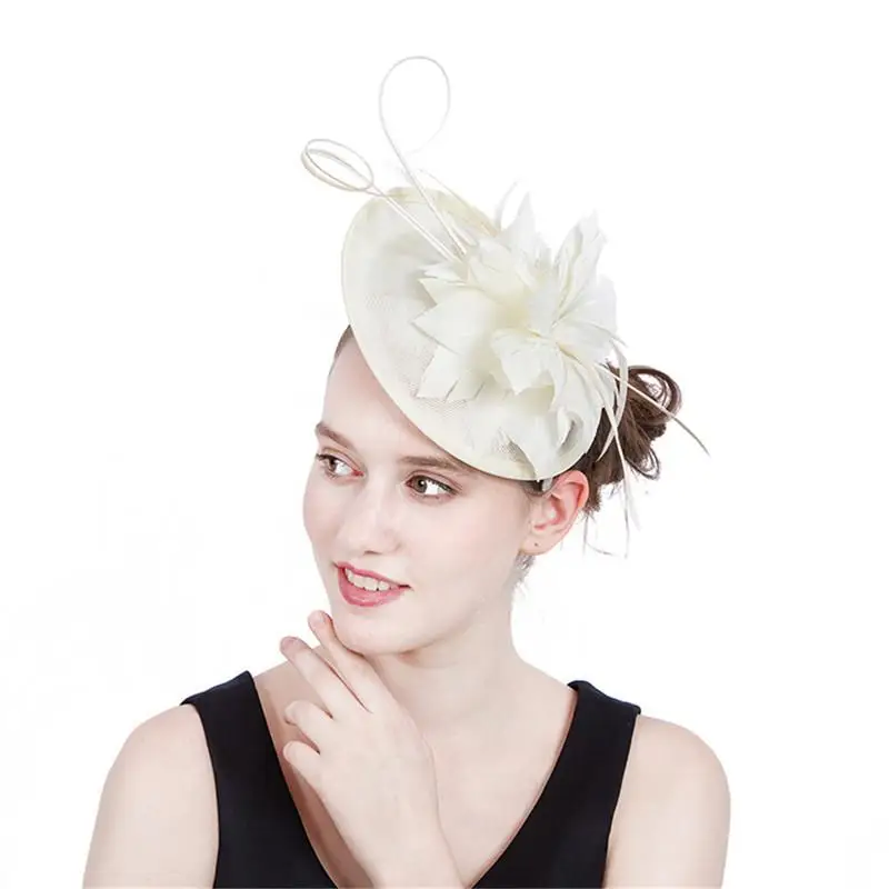 

British Style Fashion Noble Bridal Hats Flax Mesh Flower Feather Wedding Accessories Handmade Elegent Bride Headpiece 2019 New
