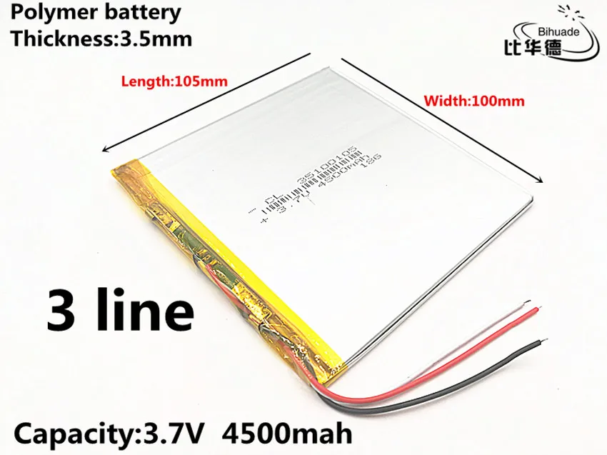 2 шт. хорошего качества 3 провода 3,7 в 4500 мАч 35100105 Полимер литий ионный батарея для 8 дюймов 9 планшеты PC (планшеты персональный компьютер)
