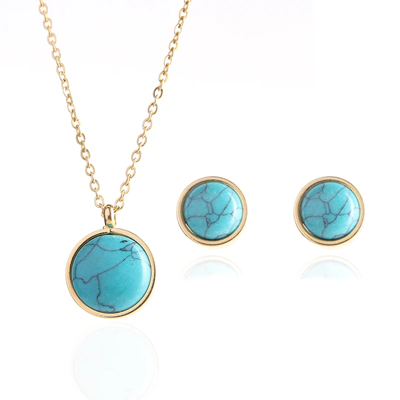 

High Quality Round Green Natural Stone Pendant Earrings Female Necklace Jewelry Ladies Jewelry Necklace Necklace Party Jewelry