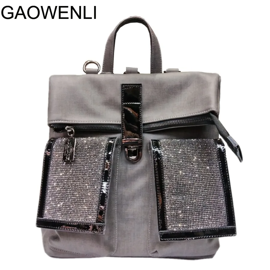 

GAOWENLI Brand Diamonds Multi-function Large Capacity Fashion Woman Leather Lady Bags Designer for Teenage Girls Backapck School