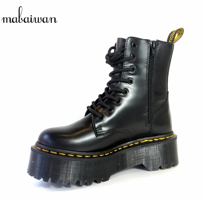 

Mabaiwan Fashion Warm Winter Ankle Boots Black Microfiber Lace Up Flat Platform Shoes Women Militares Riding Female Boots Mujer