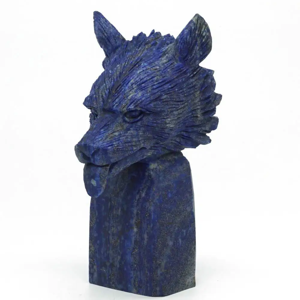 

Wolf Head Bust Natural Gemstone Lapis Statue Crystal Healing Reiki Home Decor