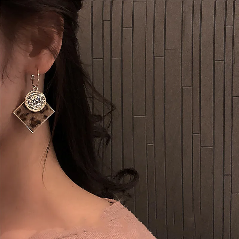 

Metal Earrings Gold Coin Hoop Earring Leopard Geometric Square Round Vintage Trendy Party for Aretes Femme Mujer Fashion Jewelry