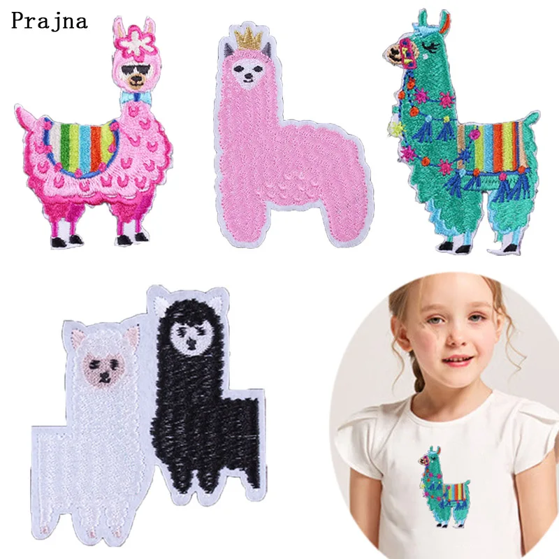 

Prajna Alpaca Patches Rainbow Unicorn Stickers Embroidery Iron on Patch for Clothing Kids DIY Cartoon Accessory Patches Sheep F