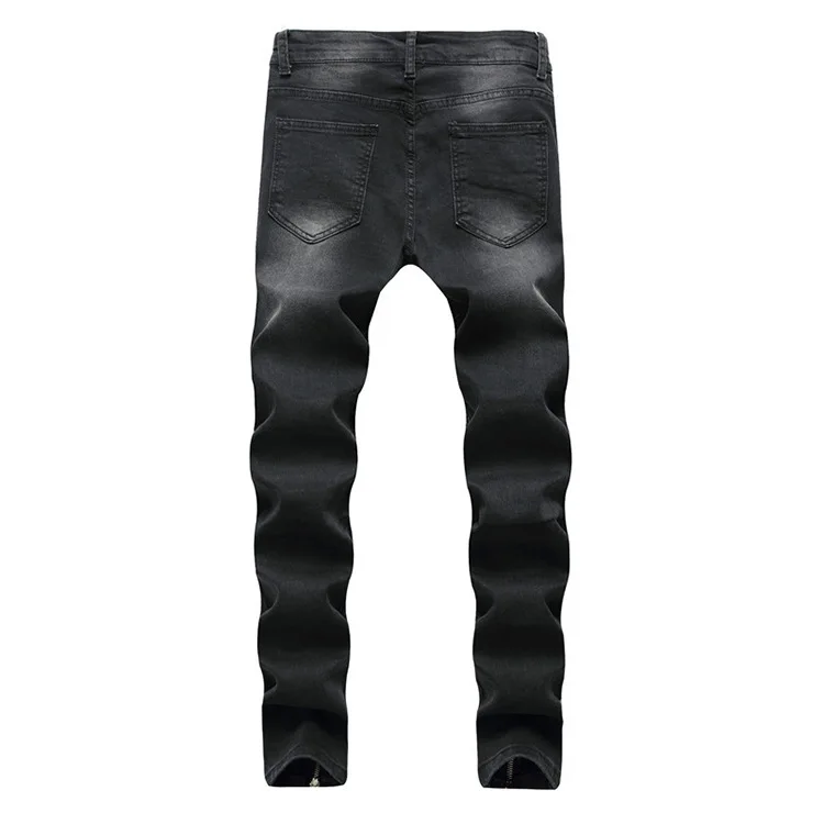 Мода демисезонный колено раза корейский с налокотниками, в стиле кэжуал стрейч High street Черный Тощий локомотив Байкер зауженные джинсы для мужчин