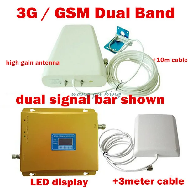 ЖК-дисплей двухдиапазонный GSM 3g мобильный усилитель сигнала GSM 3g 900 2100 усилитель повторителя+ логарифмическая антенна+ панельная антенна+ кабель