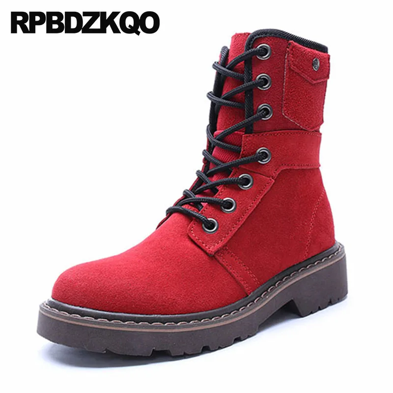 

2018 Designer Shoes Men High Quality Autumn Fashion Suede Red Combat Lace Up Ankle Boots Retro Military Army Genuine Leather