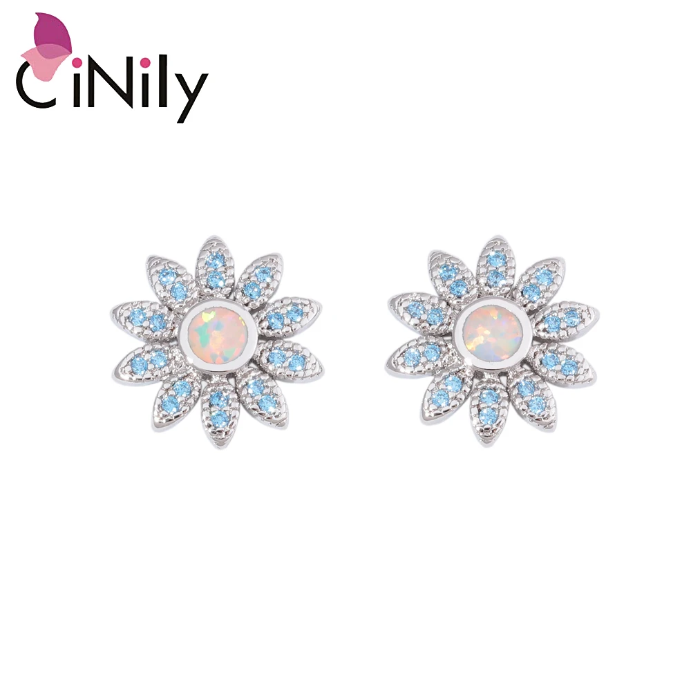 CiNily Daisy Fire запонка с опалом серьги Солнечный цветок Посеребренный Серьги Heronsbill завод голубой фианит камень подарок для девушек женщин