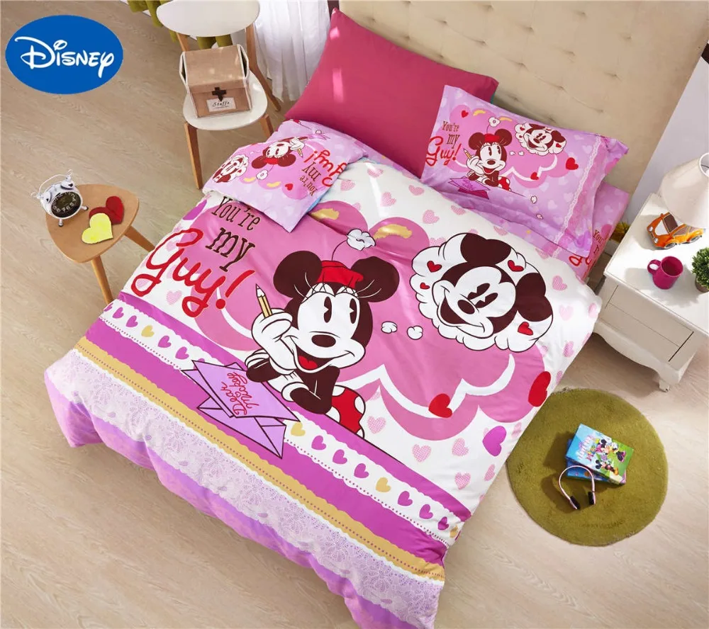 

Mickey Minnie Mouse Comforters Set Cotton Bedclothes Cartoon Disney Bedding Textile Girls Baby Home Decor Twin Queen Size Pink