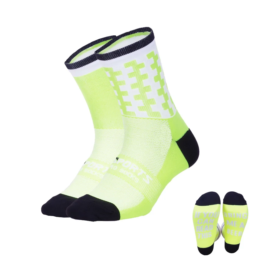Брендовые Новые забавные велосипедные носки для женщин и мужчин, профессиональные спортивные носки на открытом воздухе, высококачественные велосипедные Компрессионные носки для бега на велосипеде - Цвет: Green