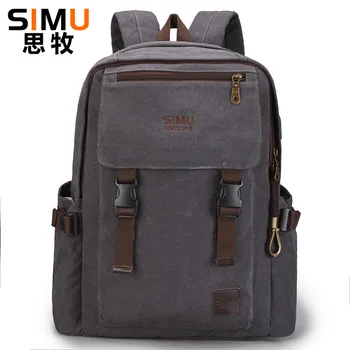 

SIMU Canvas Backpack Vintage Laptop Backpacks USB Charging Interface Men's rucksack School Bag For College Daypack 2018 Design