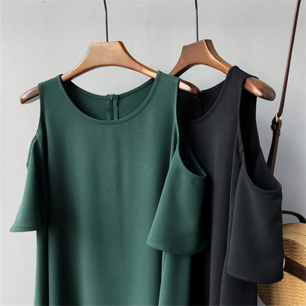 High quality Big Hem Black Summer Dress 2018 Hollow Out Shoulder Casual Dresses For Women Vacation Dress Vestidos All Match 1296 (8)