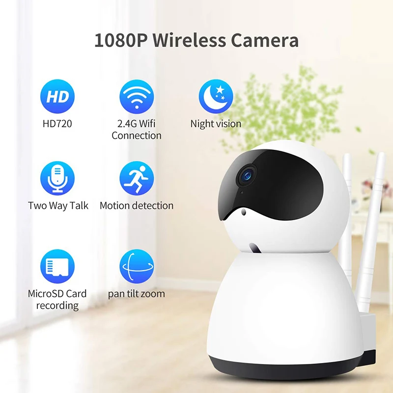 1080 P HD Wifi домашняя камера безопасности с двухсторонним аудио, ночное видение, обнаружение движения, панорамирование/наклон/зум для IOS, Android