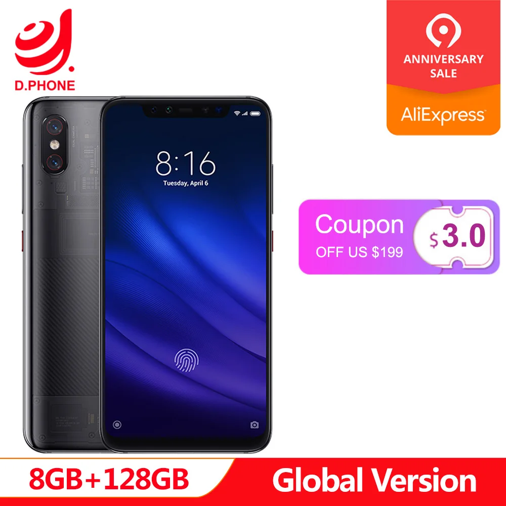 In Stock Global Version Xiaomi MI 8 Pro 8GB 128GB 6.21'' Full Screen Snapdragon 845 Octa Core Dual Band GPS NFC Mi8 Pro Phone