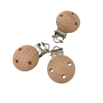 

3 Pcs Metal Wooden Baby Pacifier Clips Solid Color Three Holes Cute Infant Nipple Clip Molar Accessories Baby Items