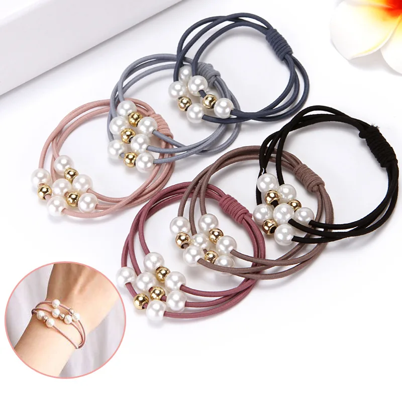 

10pcs Women Hair Accessories Imitation Pearls Headbands Ponytail Holder Girls Gum Scrunchies Elastic Hair Bands Rubber Rope