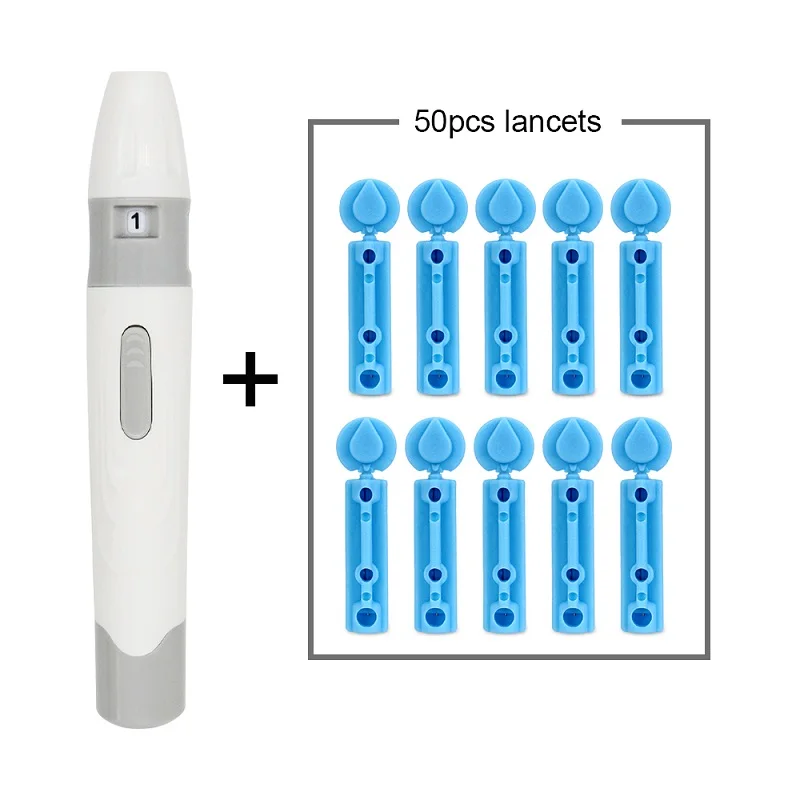 Ручка в форме ланцета, устройство для снятия лака для диабетиков, для сбора крови, 5 регулируемых глубин, тест-ручка для определения уровня глюкозы в крови с 50/100 иглами CE - Цвет: 1 Pen 50 Lancets