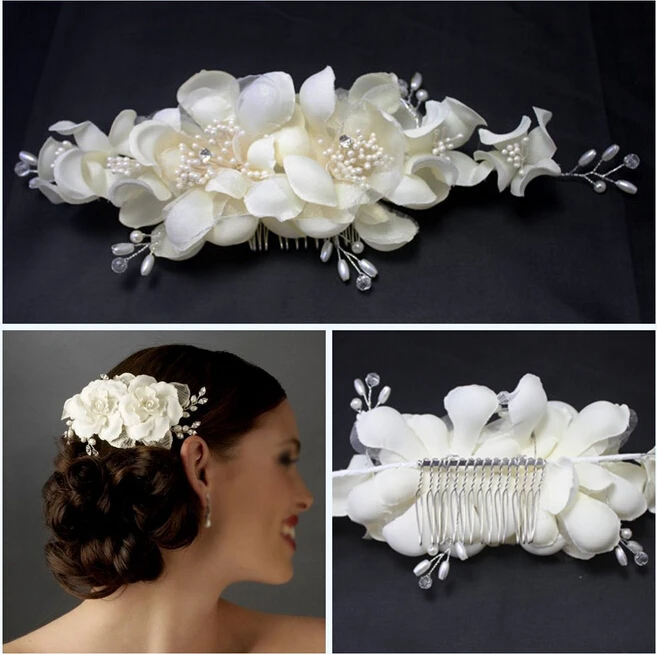 Wedding Crystal Rhinestone Pearl Hair Comb Bride High Quality Wedding Crystal Rhinestone Pearl Hair Comb Bride High Quality White Fabric Flower Jewelry Bridal Vintage Accessories Simple Today