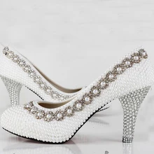 2015 Hand Made Bautiful High heels LUXURY Pearls Rhinestone Shoes/wedding shoes for Bridal Shoes Lady Party Prom Shoes