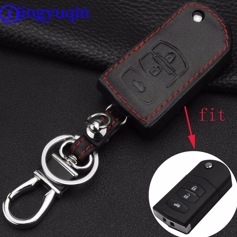 

jingyuqin Remote 3 Buttons Leather Car Key Case Cover For Mazda 2 3 5 6 RX8 MX5 Flip Remote Case car styling Auto Parts 2