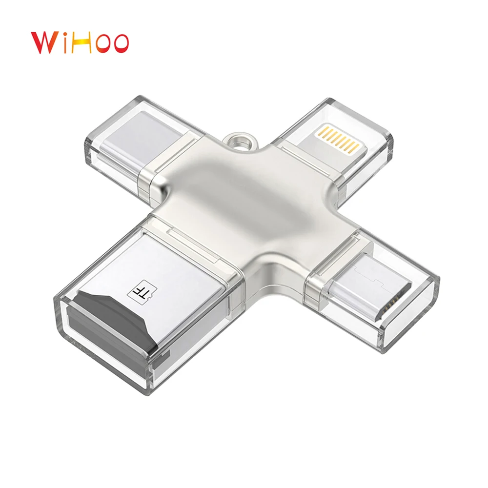 WiHoo 4 в 1 устройство для чтения sd карт USB Type c/Micro OTG TF/SD считыватель смарт Android