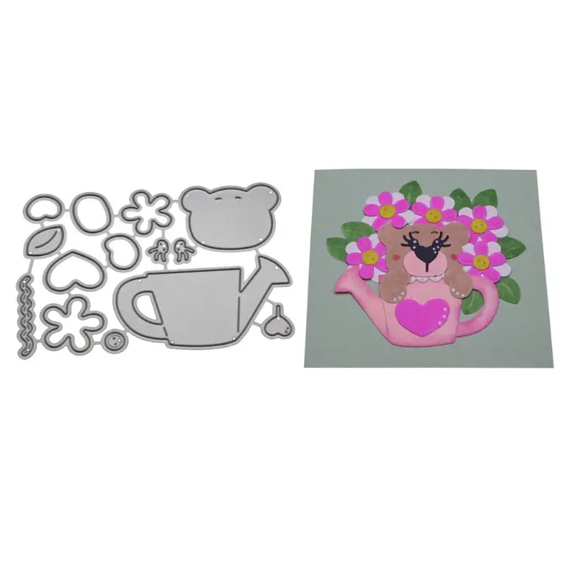 

Bear Watering Flowers Metal Cutting Dies Stencil DIY Scrapbooking Album Stamp Paper Card Embossing Crafts Decor
