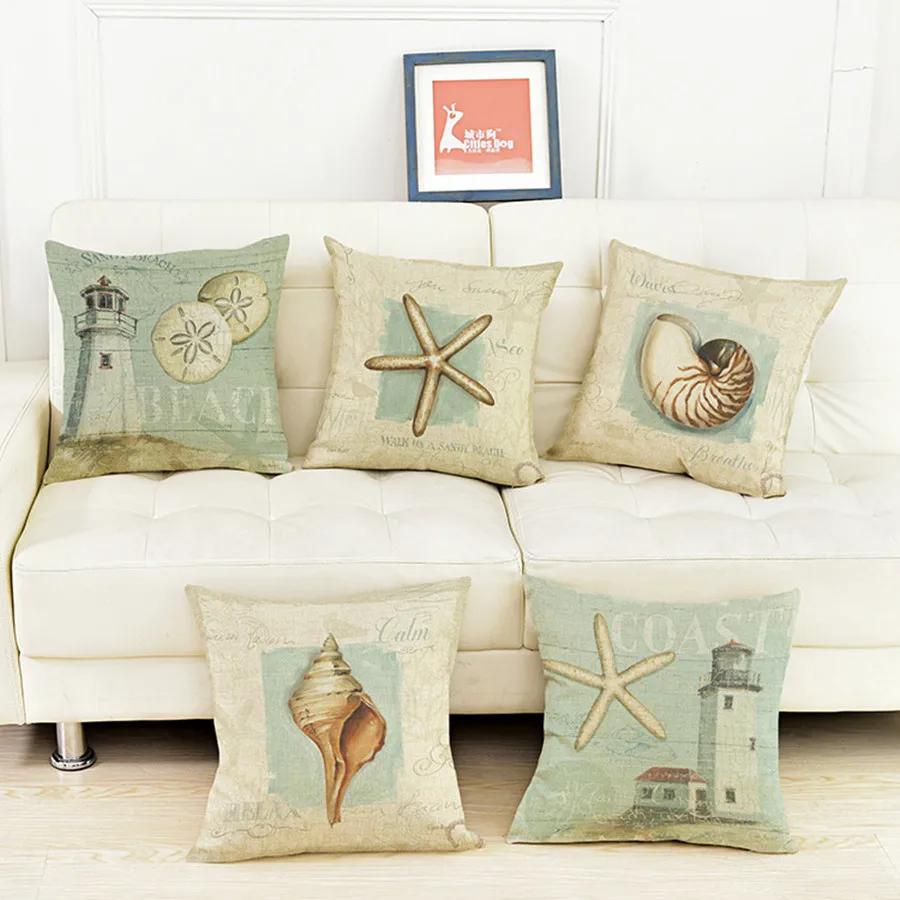 Aqua Color Sea Shell Starfish Cushion Pillowcase Mediterranean