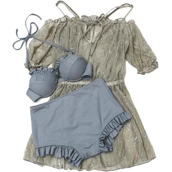 

2019 New Women Push Up Sexy Three Piece Bikini Set Swimwear Bathing Suit Swimming Beach Wear Biquinis Swimsuit Sports Swim Suits