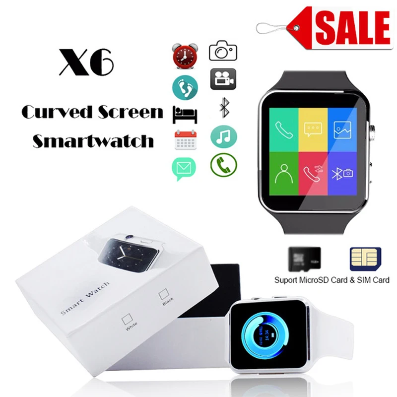 

Sports Bluetooth Smart Watch Men X6 Curved Screen with Camera Support SIM Card Whatsapp Facebook For iPhone Android smartwatch
